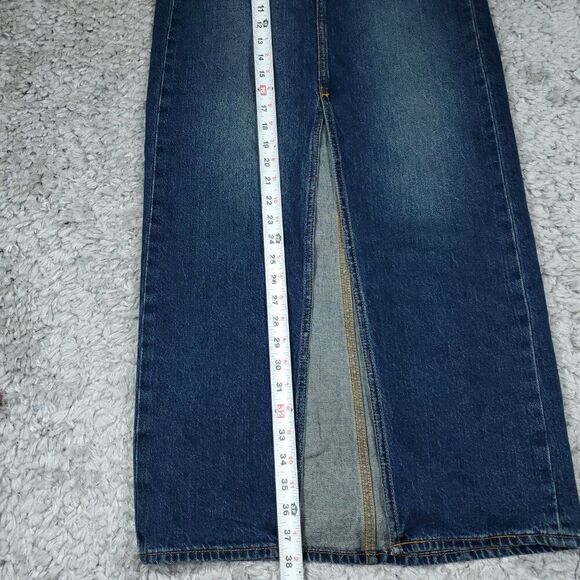 Levi's Premium Ankle Column Denim Midi Jean Skirt Size 24 Dark Wash Blue - Picture 10 of 10